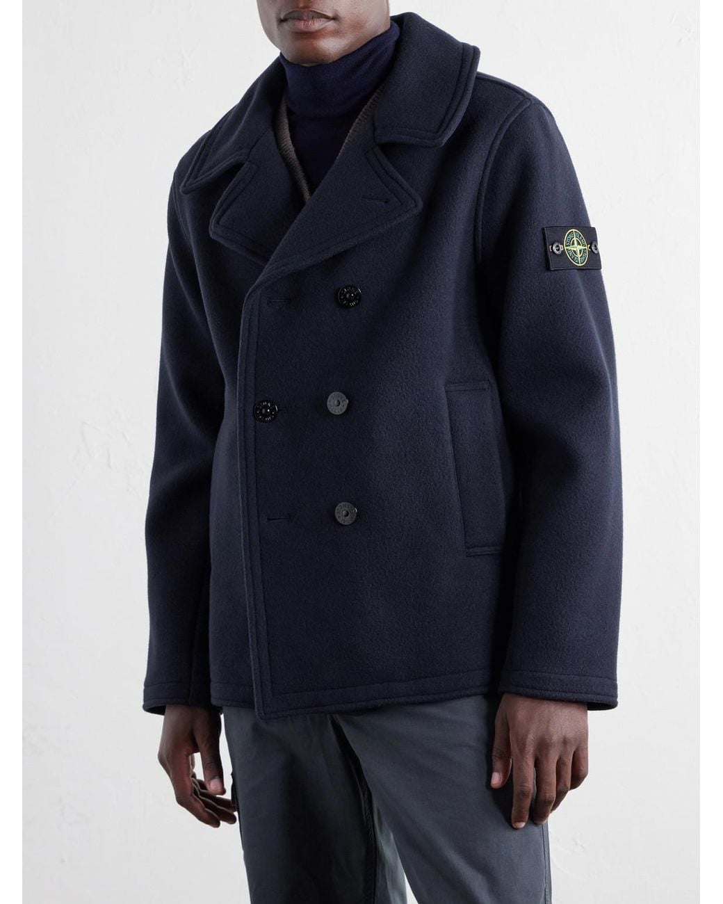 Stone Island Blue Double-Breasted Melton Wool And Cashmere-Blend Twill Coat for men