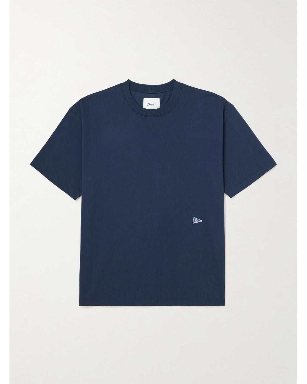 Drake's Blue Him Hiking Logo-Embroidered Cotton-Jersey T-Shirt for men