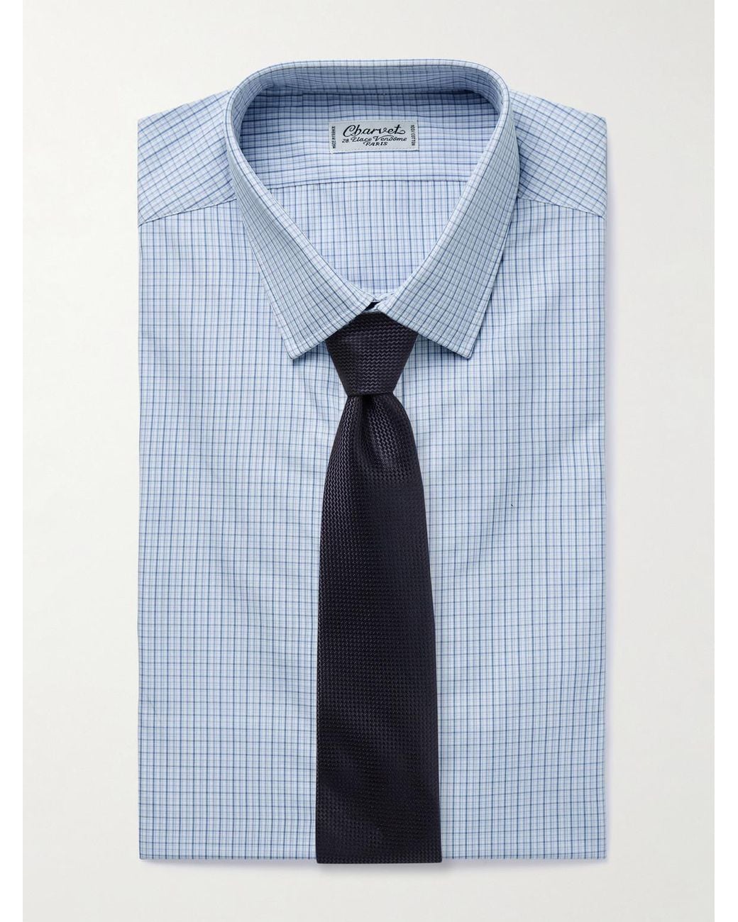 Charvet Blue Checked Cotton-Poplin Shirt for men