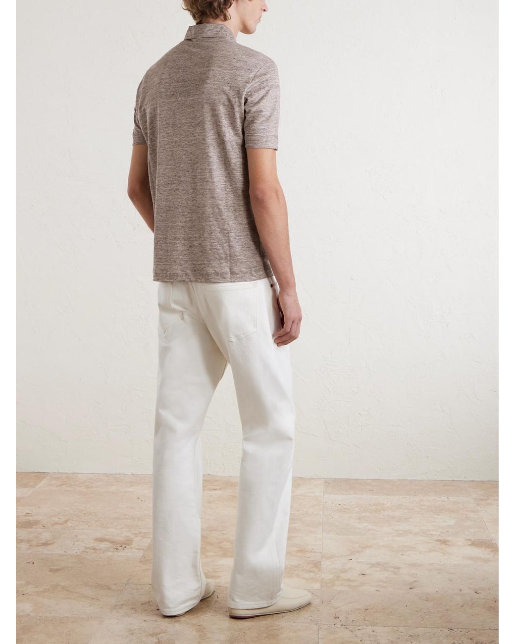 Loro Piana Gray Linen Polo Shirt for men