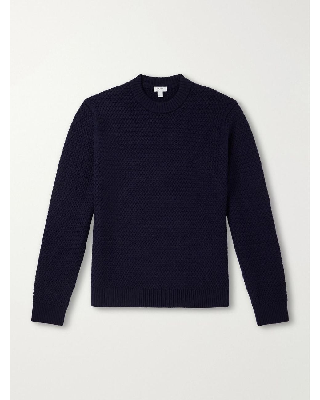 Sunspel Blue Merino Wool-Basketweave Sweater for men