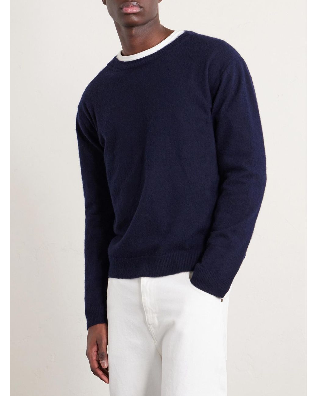 Auralee Blue Brushed Cashmere And Cotton-Blend Sweater for men