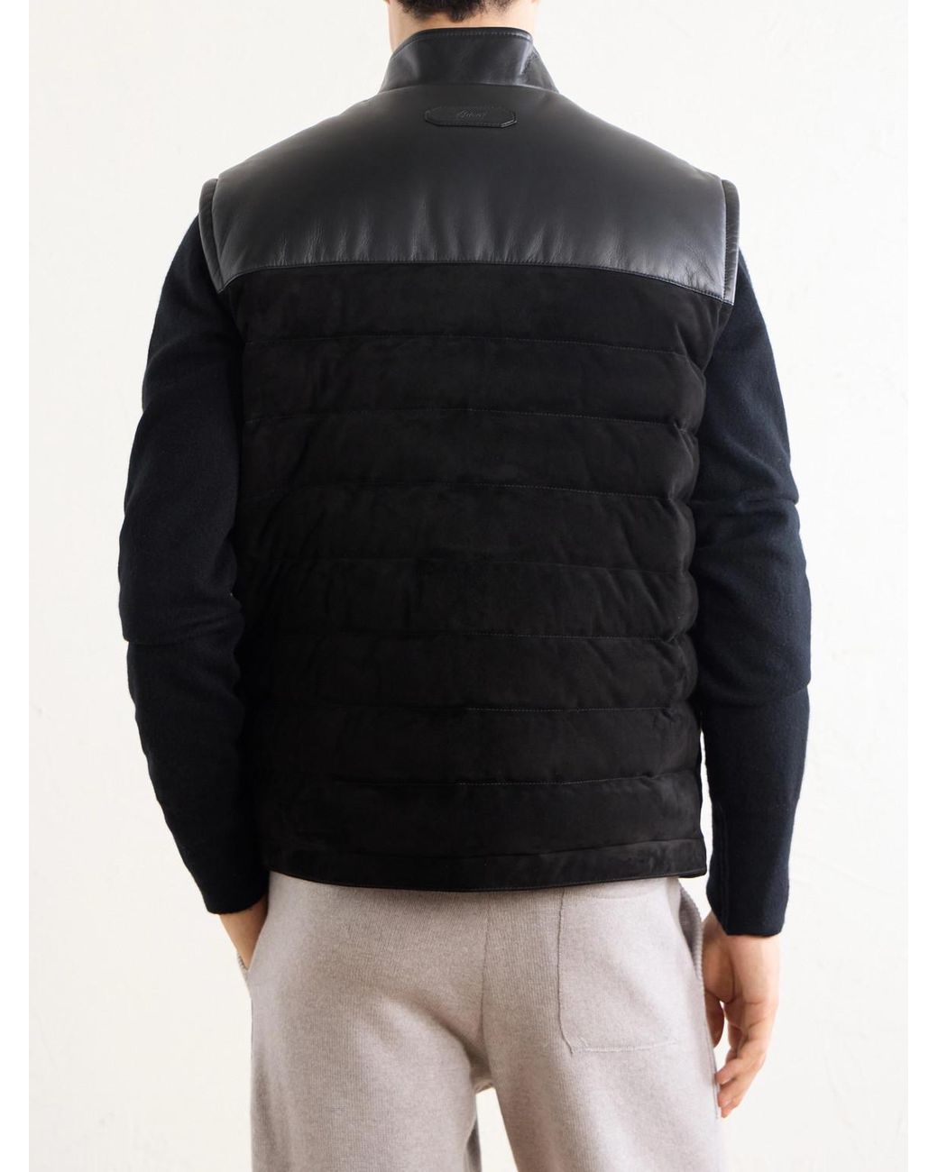 Brioni Black Leather-Trimmed Suede Gilet for men