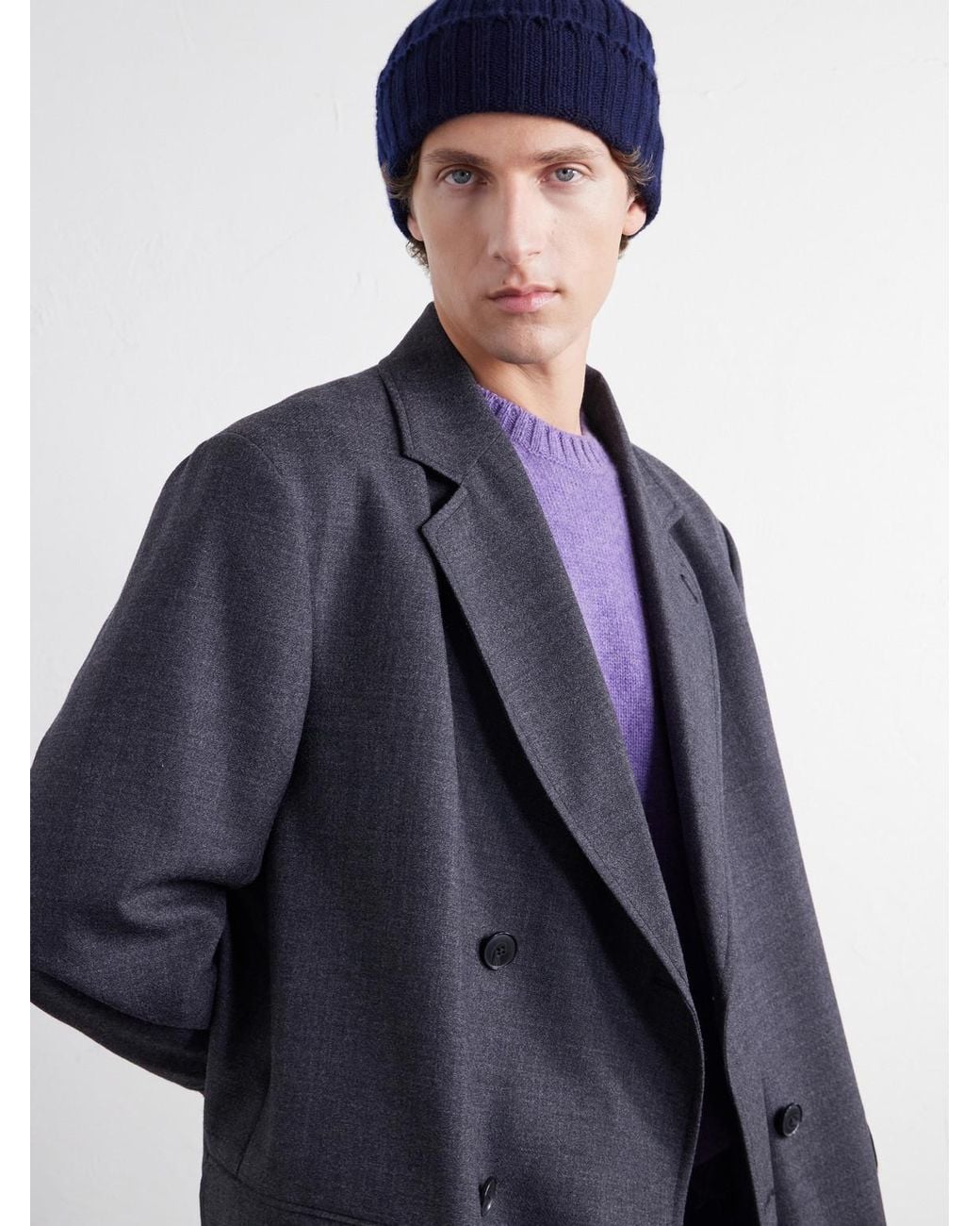 Thom Sweeney Blue Ribbed Cashmere Beanie for men