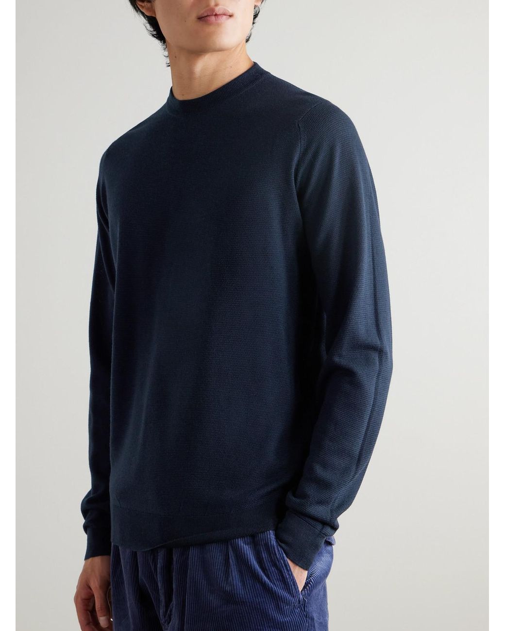 John Smedley Blue Honeycomb-Knit Merino Wool Sweater for men