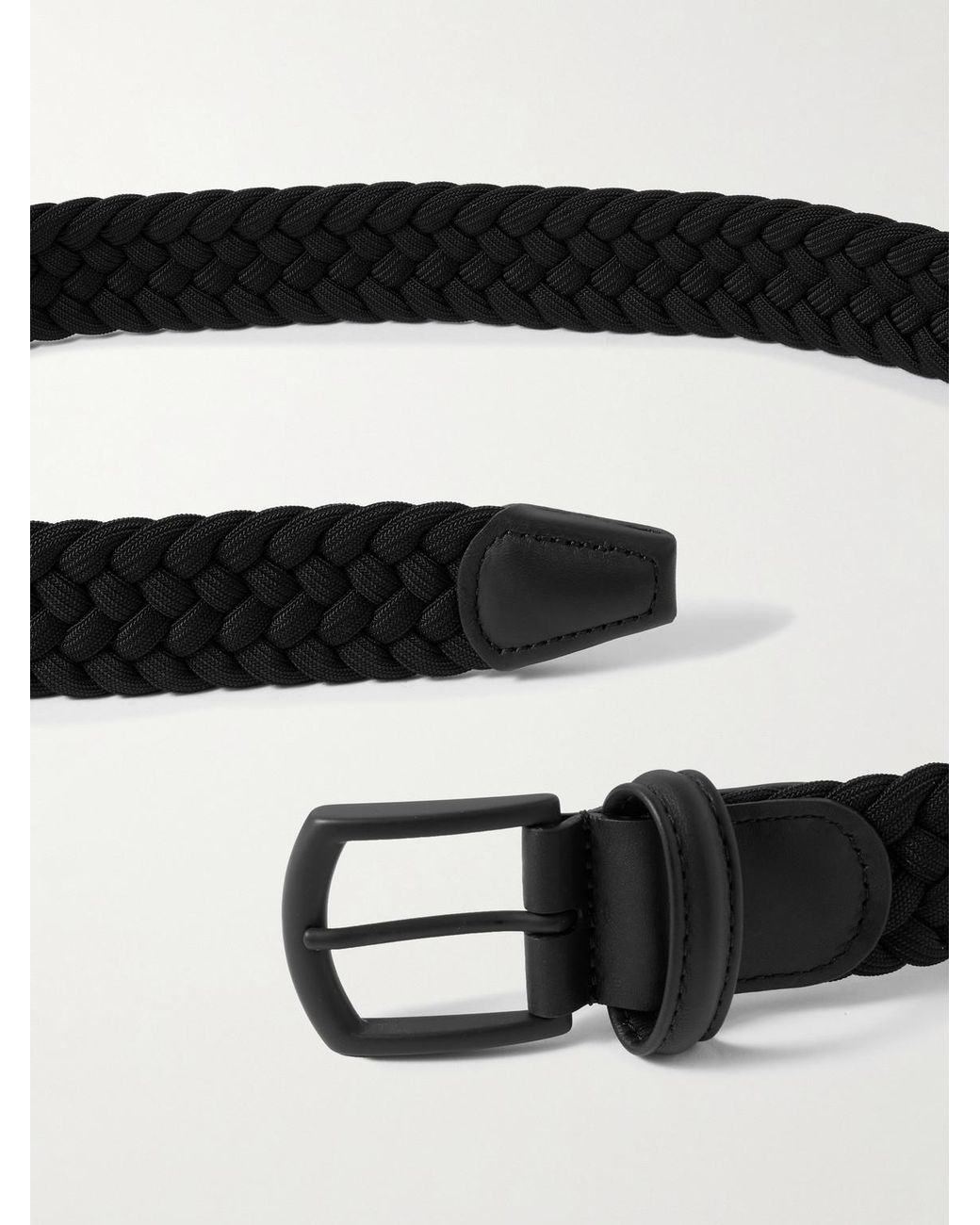 Andersons Black 3.5Cm Leather-Trimmed Woven Elastic Belt for men