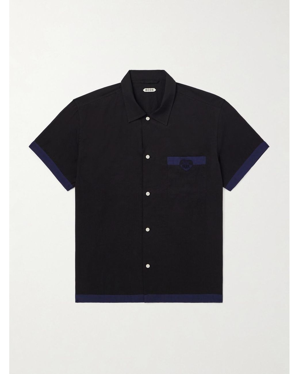 Bode Black Heart Deco Appliquéd Two-tone Cotton Shirt for men