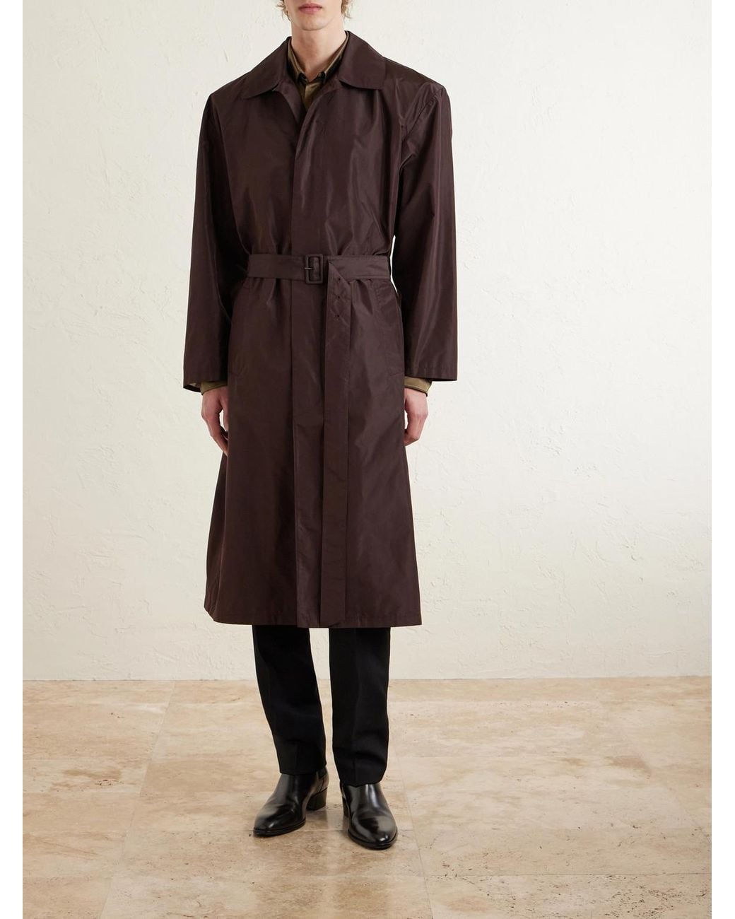 Saint Laurent Brown Silk Trench Coat for men