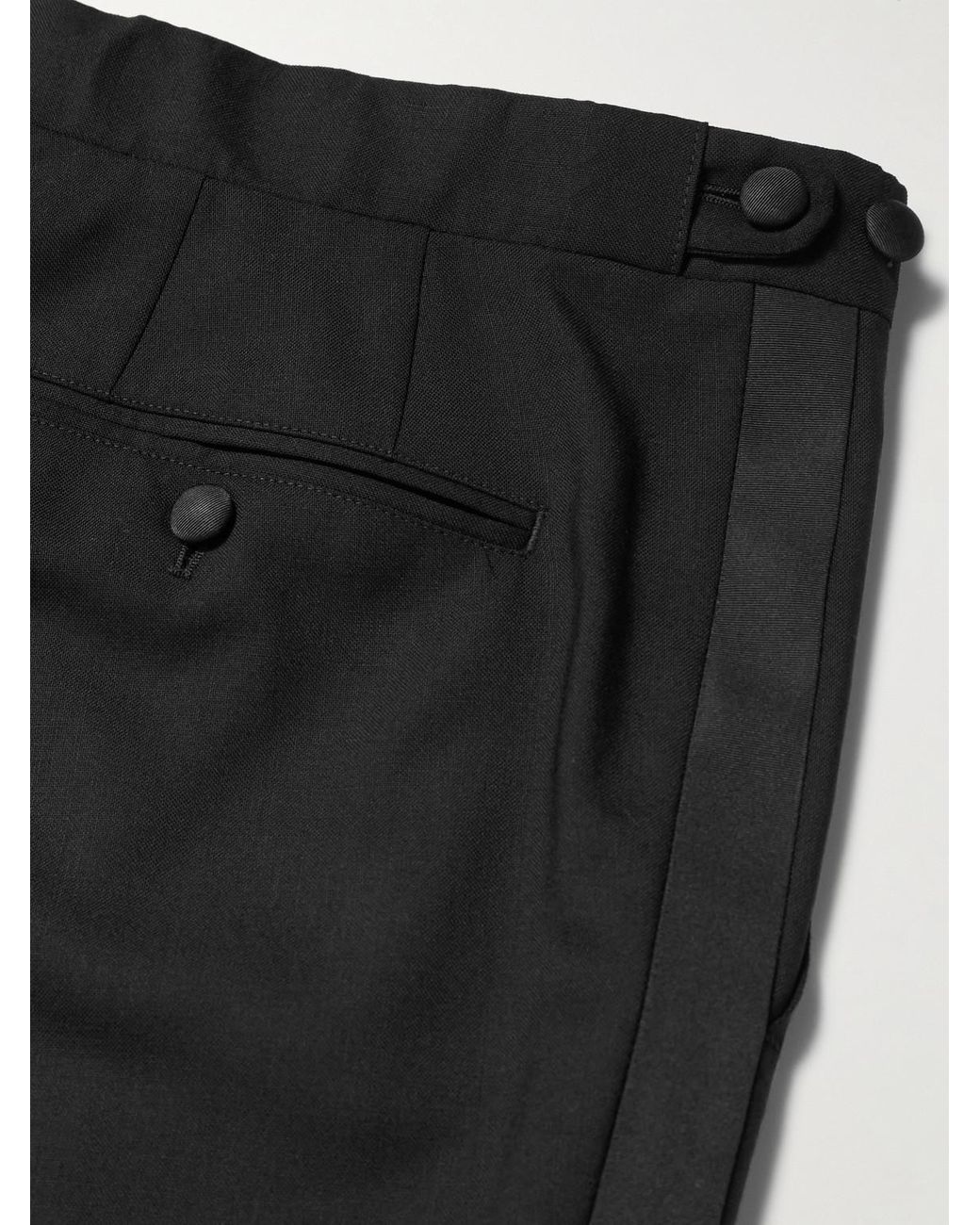 Mr P. Black Slim-Fit Twill-Trimmed Wool Tuxedo Trousers for men