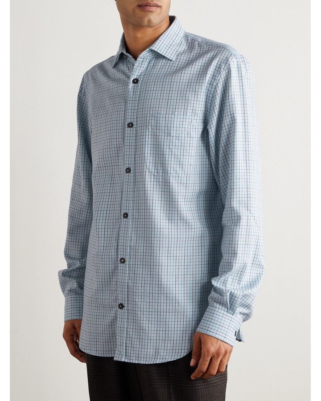 James Purdey & Sons Blue Checked Cotton And Cashmere-Blend Shirt for men