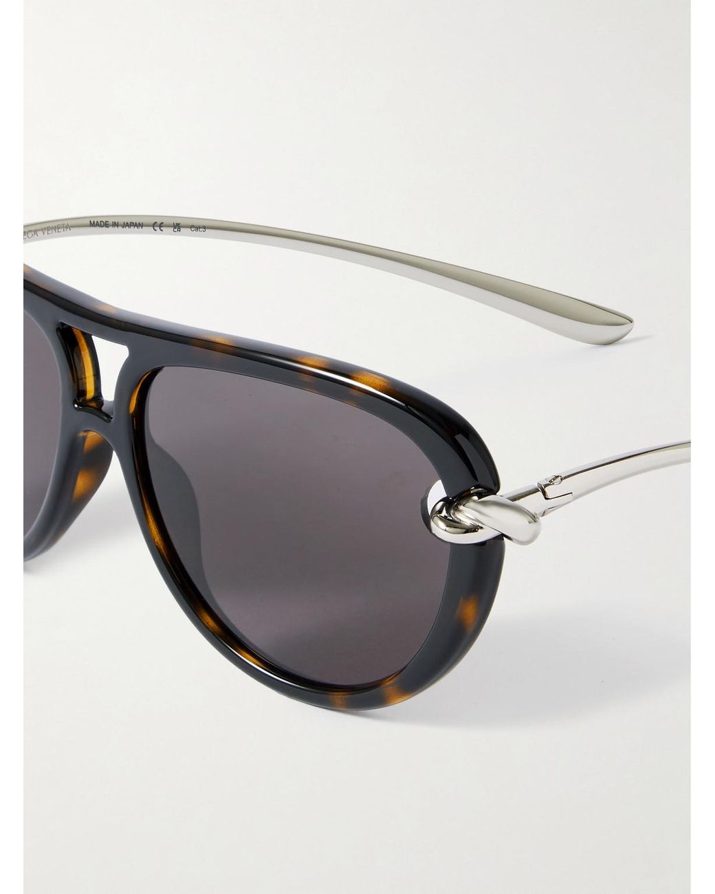 Bottega Veneta Black Double-bridge Aviator-style Tortoiseshell Acetate And Silver-tone Sunglasses for men