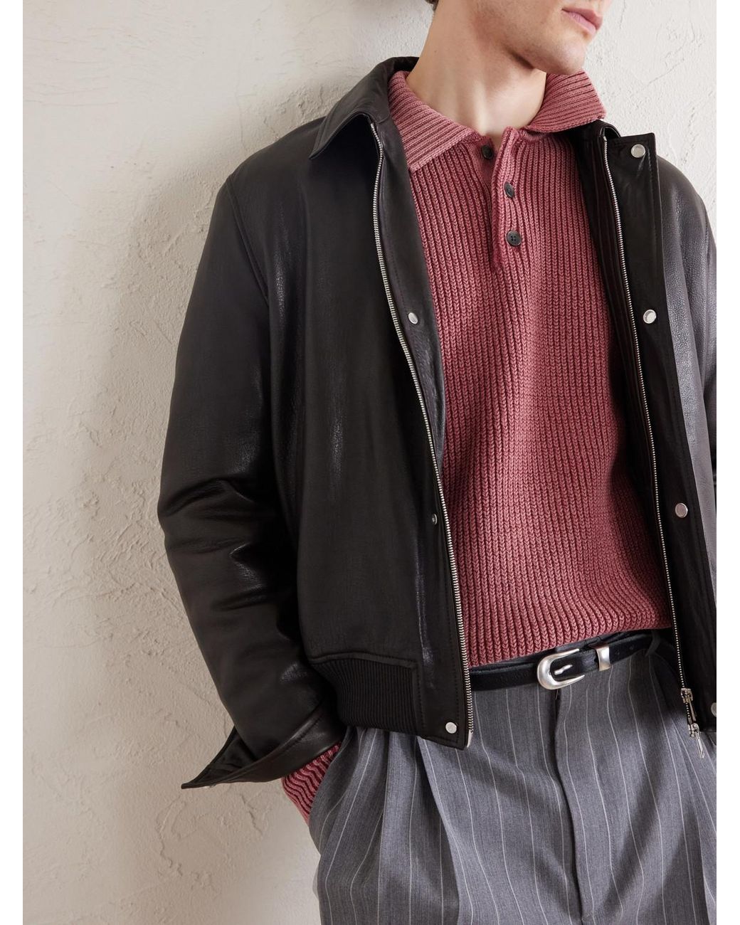 Aimé Leon Dore Pink Knitted Cotton-Blend Polo Sweater for men
