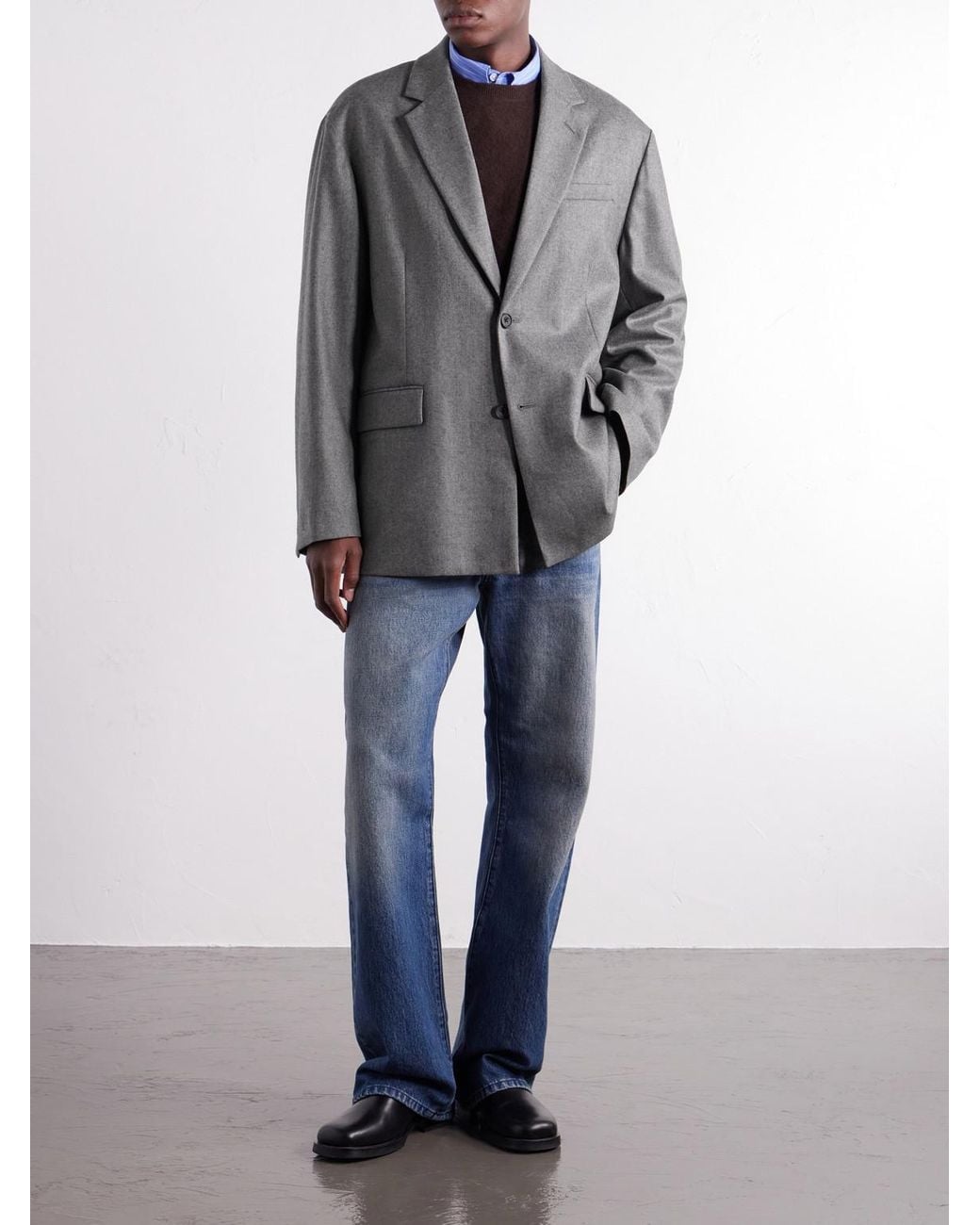 Ssstein Gray Oversized Wool-Blend Flannel Blazer for men