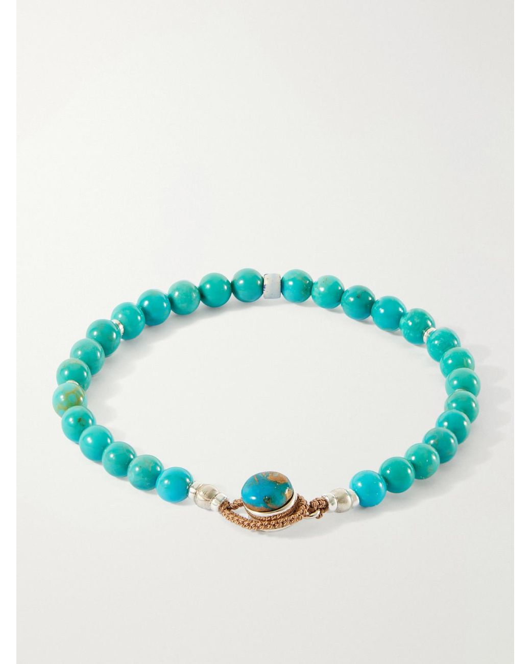 Mikia Blue Circle 8 Sterling, And Shell Beaded Bracelet for men
