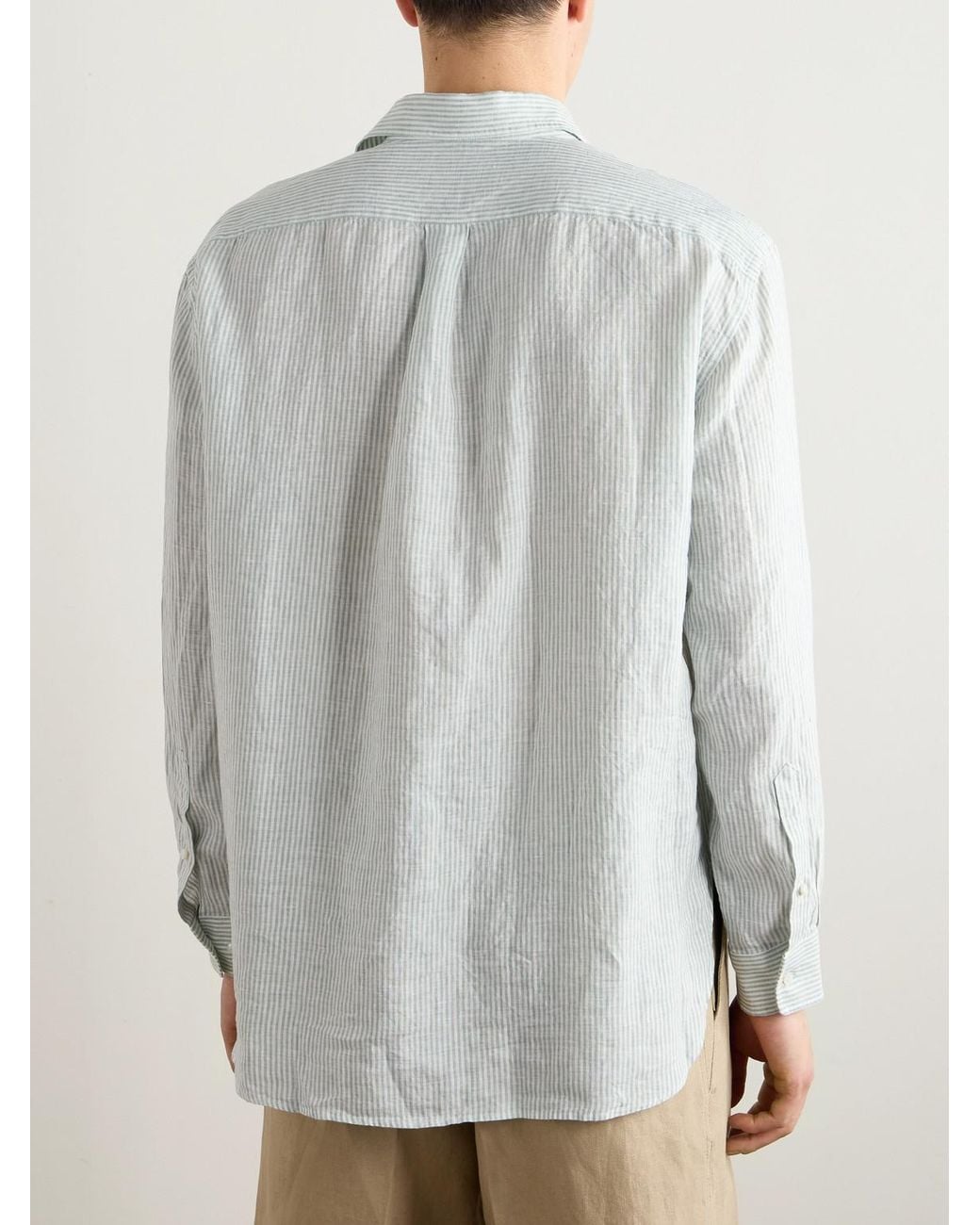 Loro Piana White Raffaele Striped Linen Shirt for men