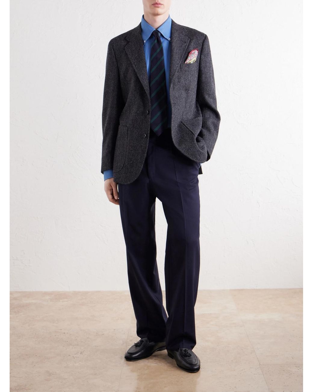 Rubinacci Black Herringbone Virgin Wool Blazer for men