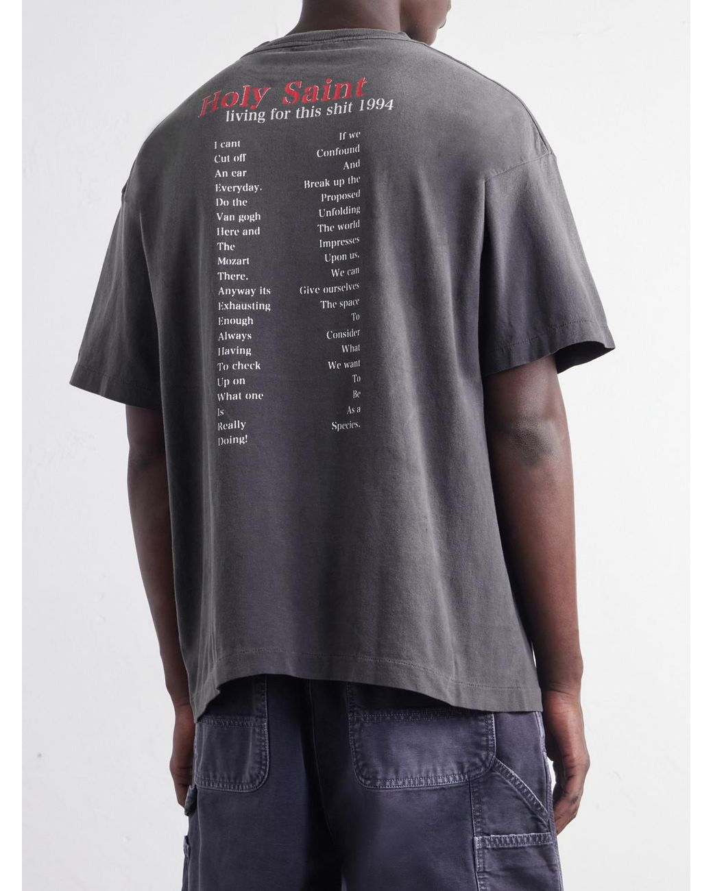 SAINT Mxxxxxx Gray Love Circulation Printed Distressed Cotton-Jersey T-Shirt for men