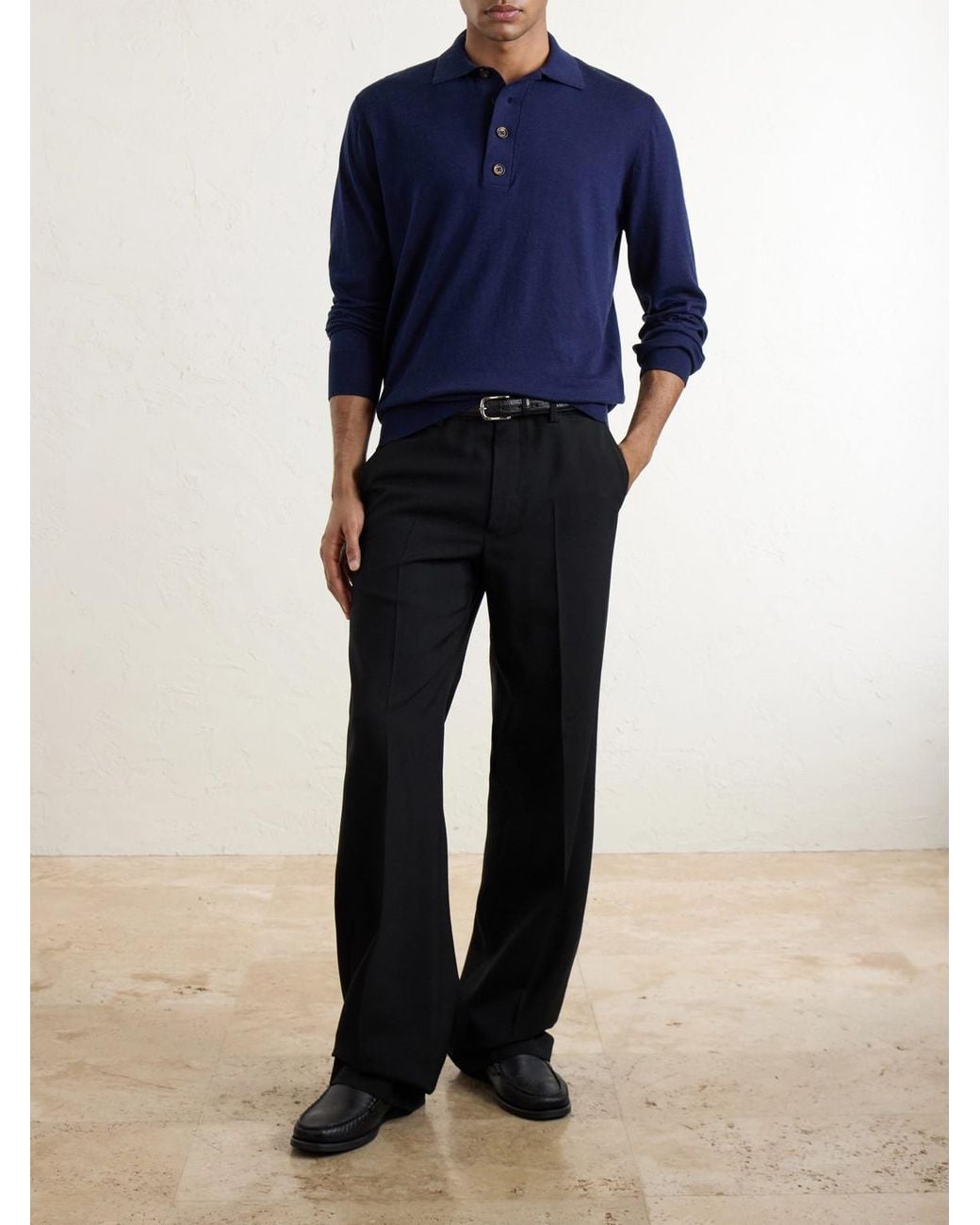 Eleventy Blue Cotton And Cashmere-Blend Polo Shirt for men