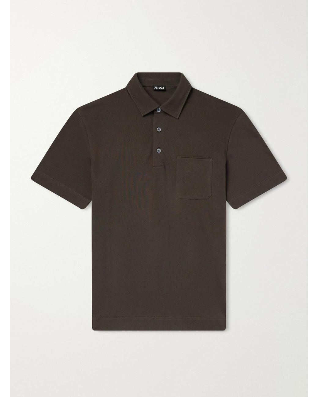 Zegna Black Leather-Trimmed Cotton-Piqué Polo Shirt for men