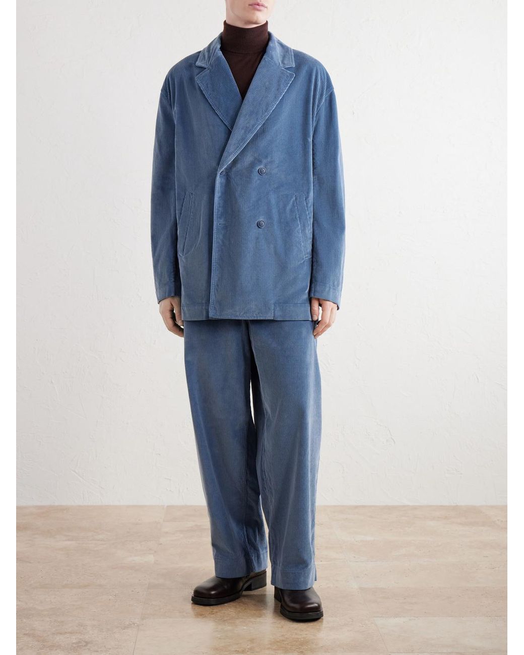 Casey Casey Blue Double-Breasted Cotton-Corduroy Blazer for men