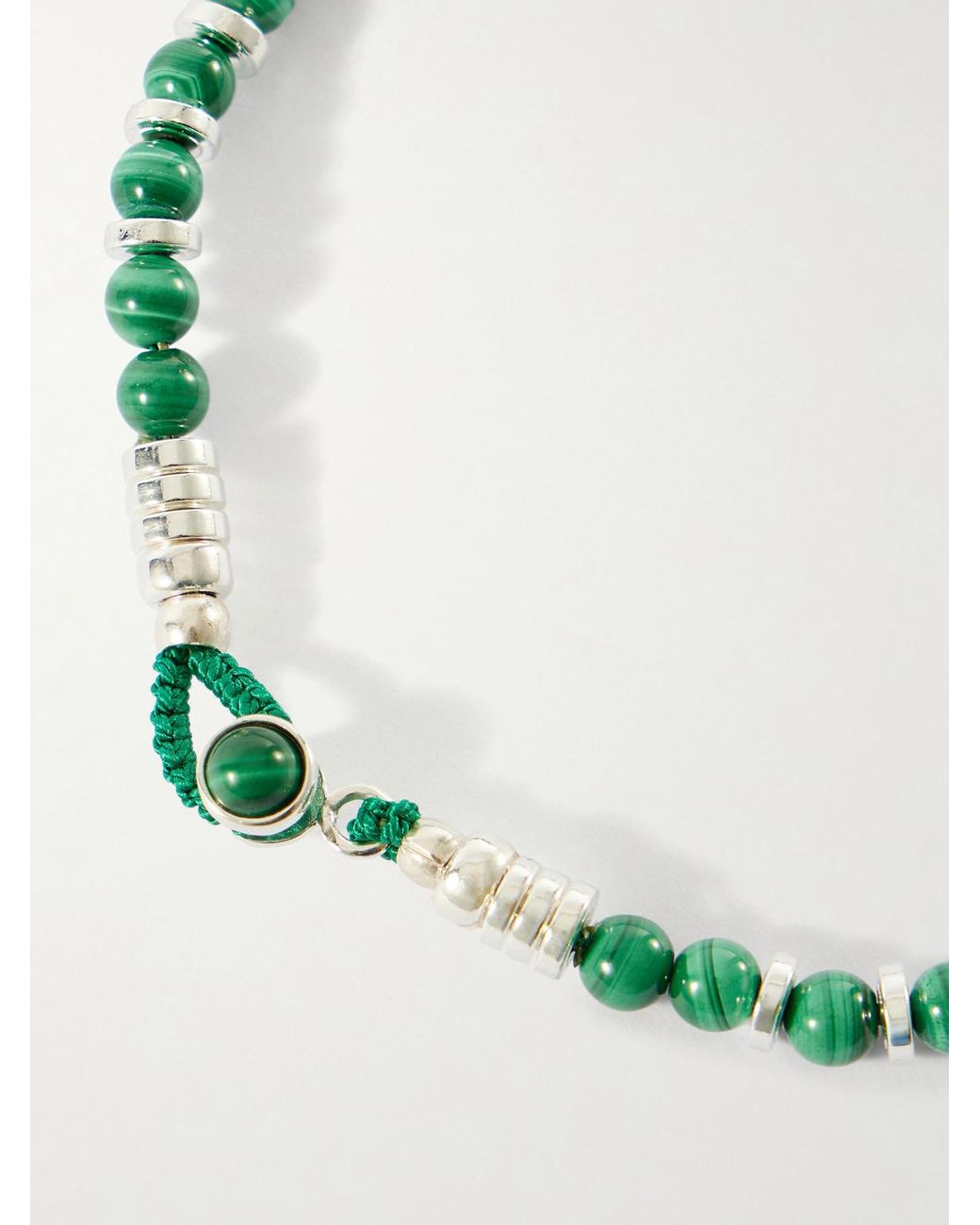 Mikia Green Circle 4 Sterling, Malachite And Hematite Beaded Bracelet for men