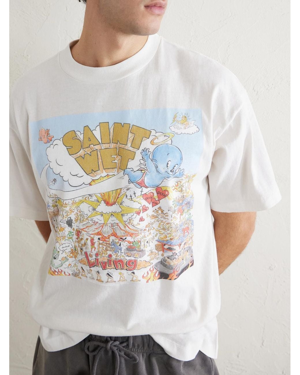 SAINT Mxxxxxx White Saint Wet Printed Cotton-Jersey T-Shirt for men
