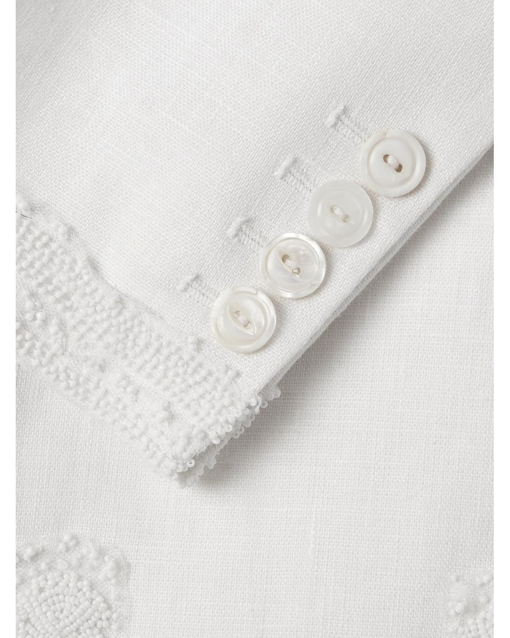 Bode Marsh Double-Breasted Embellished Tulle-Trimmed Linen Suit Jacket in White für Herren