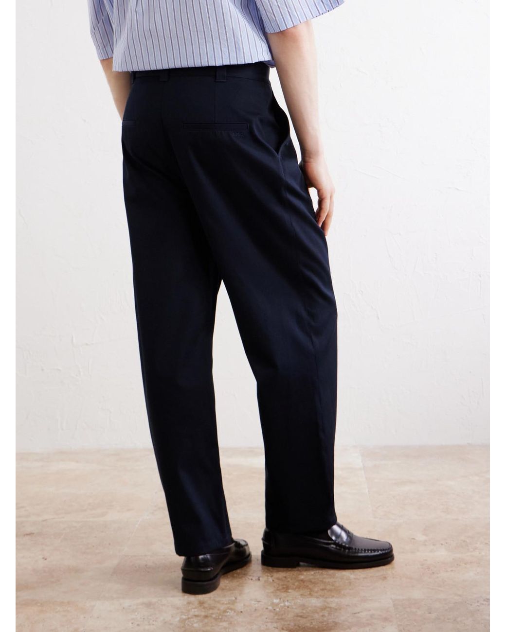 A.P.C. Blue Ricky Straight-Leg Pleated Organic Cotton Trousers for men