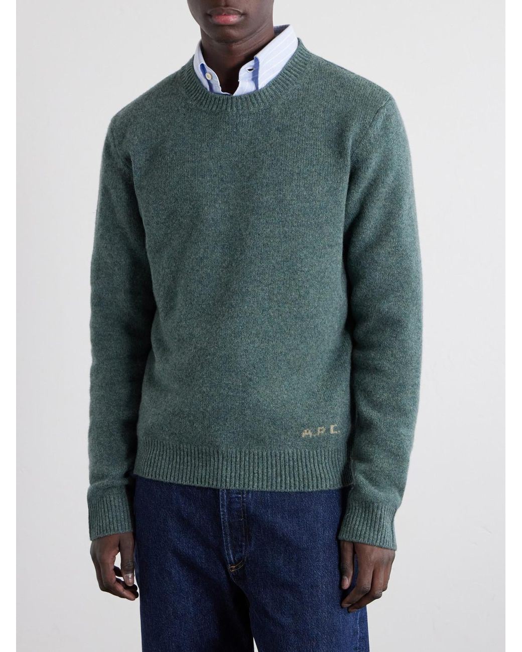 A.P.C. Green Edmond Logo-Intarsia Wool Sweater for men