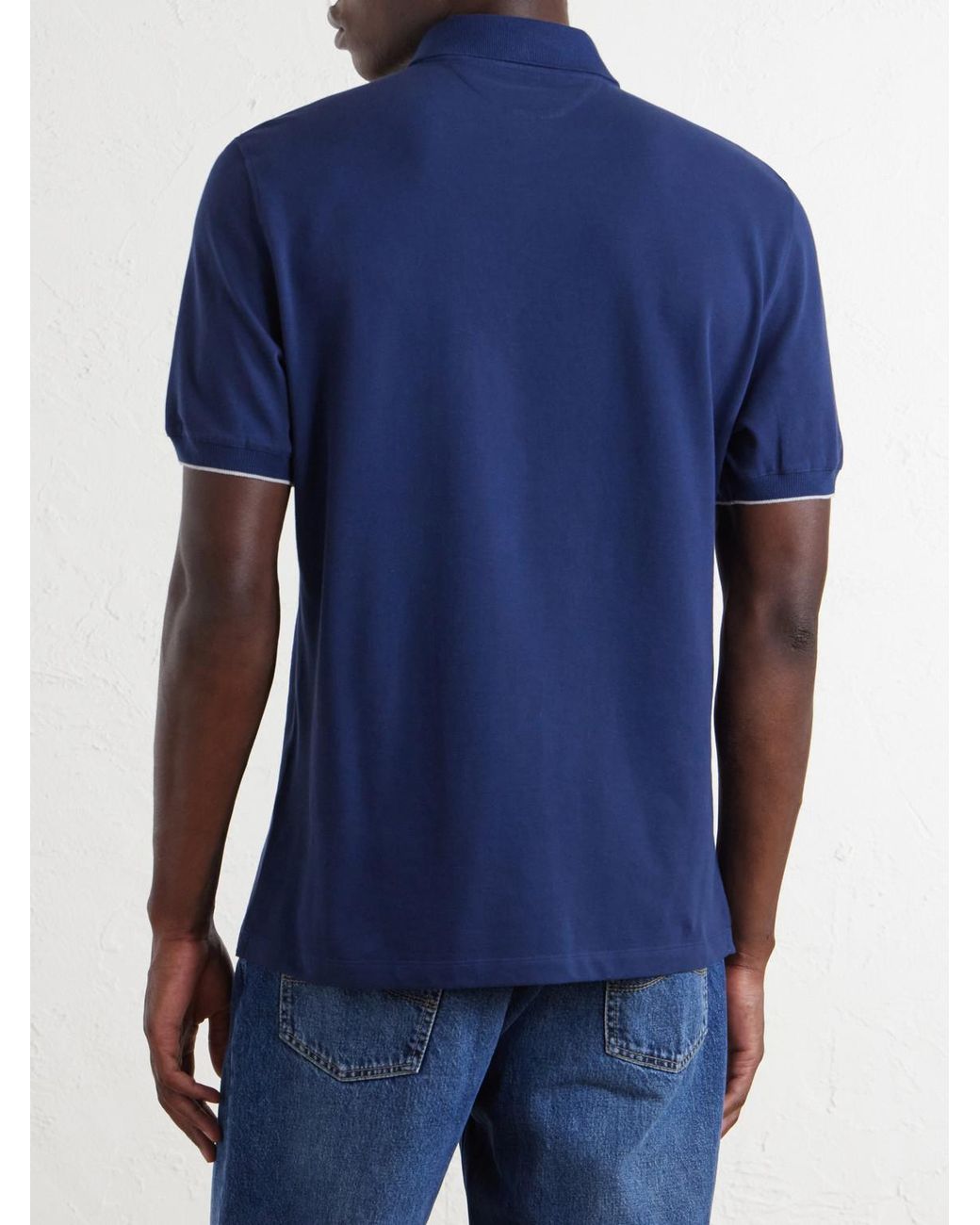 Brunello Cucinelli Blue Logo-Print Cotton-Piqué Polo Shirt for men