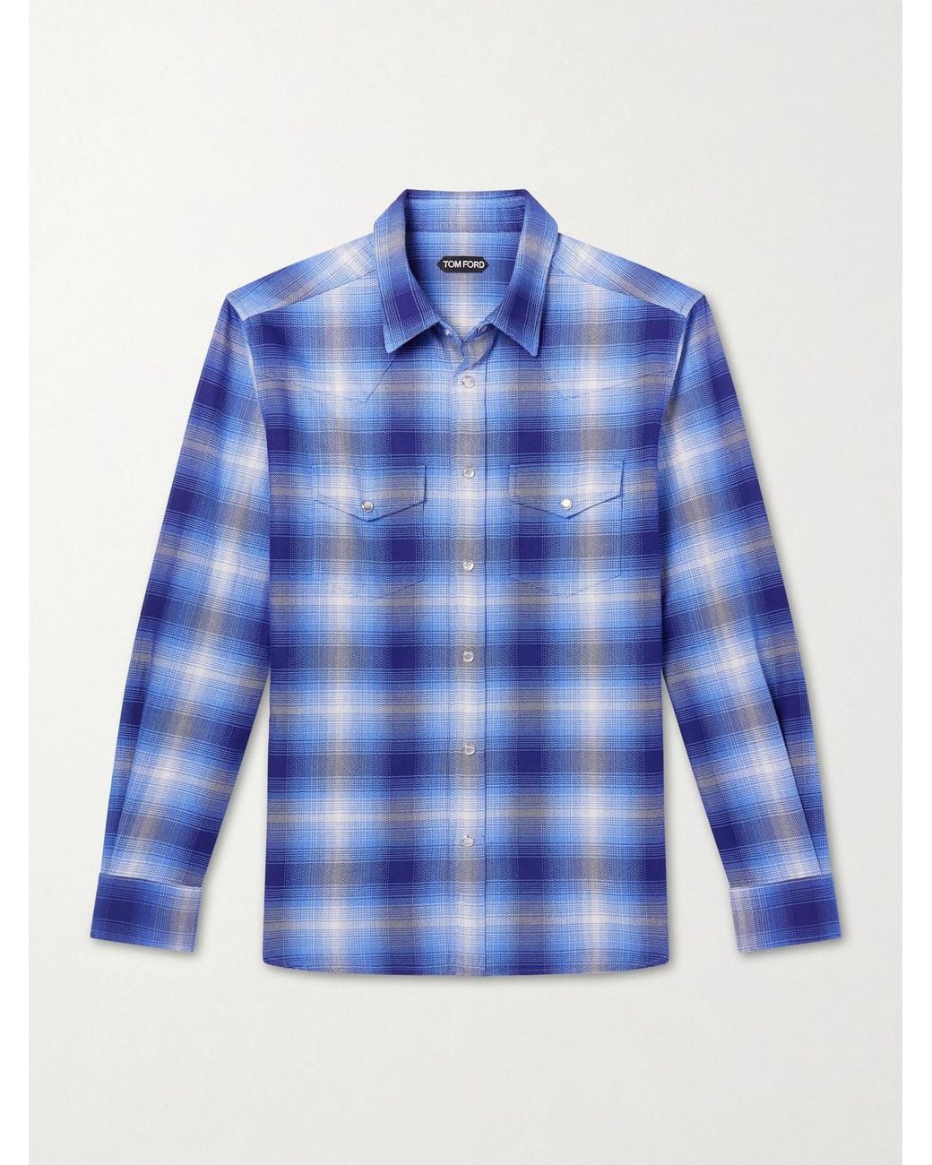 Tom Ford Blue Slim-fit Checked Cotton-flannel Shirt for men