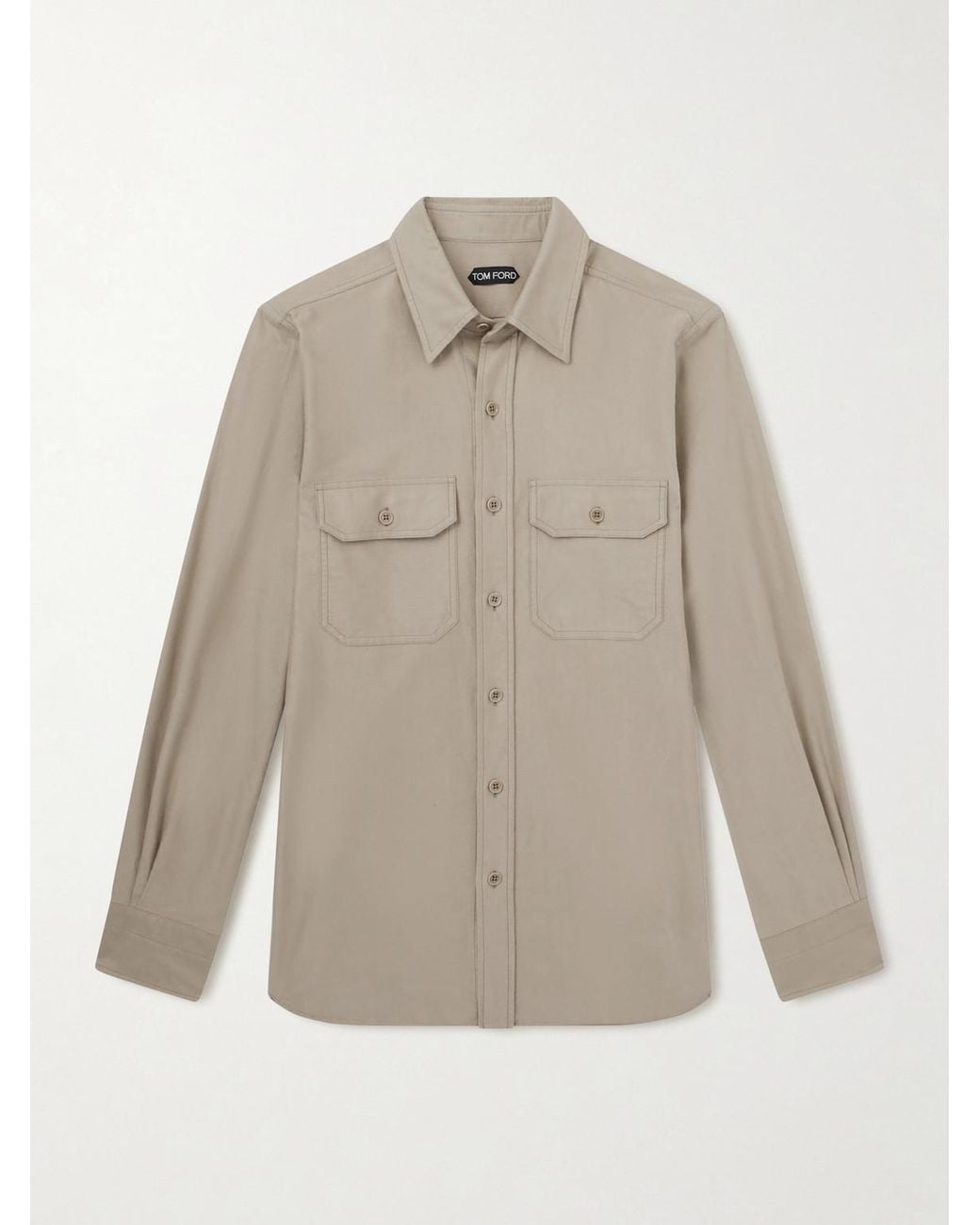Tom Ford White Garment-Dyed Cotton-Moleskin Shirt for men