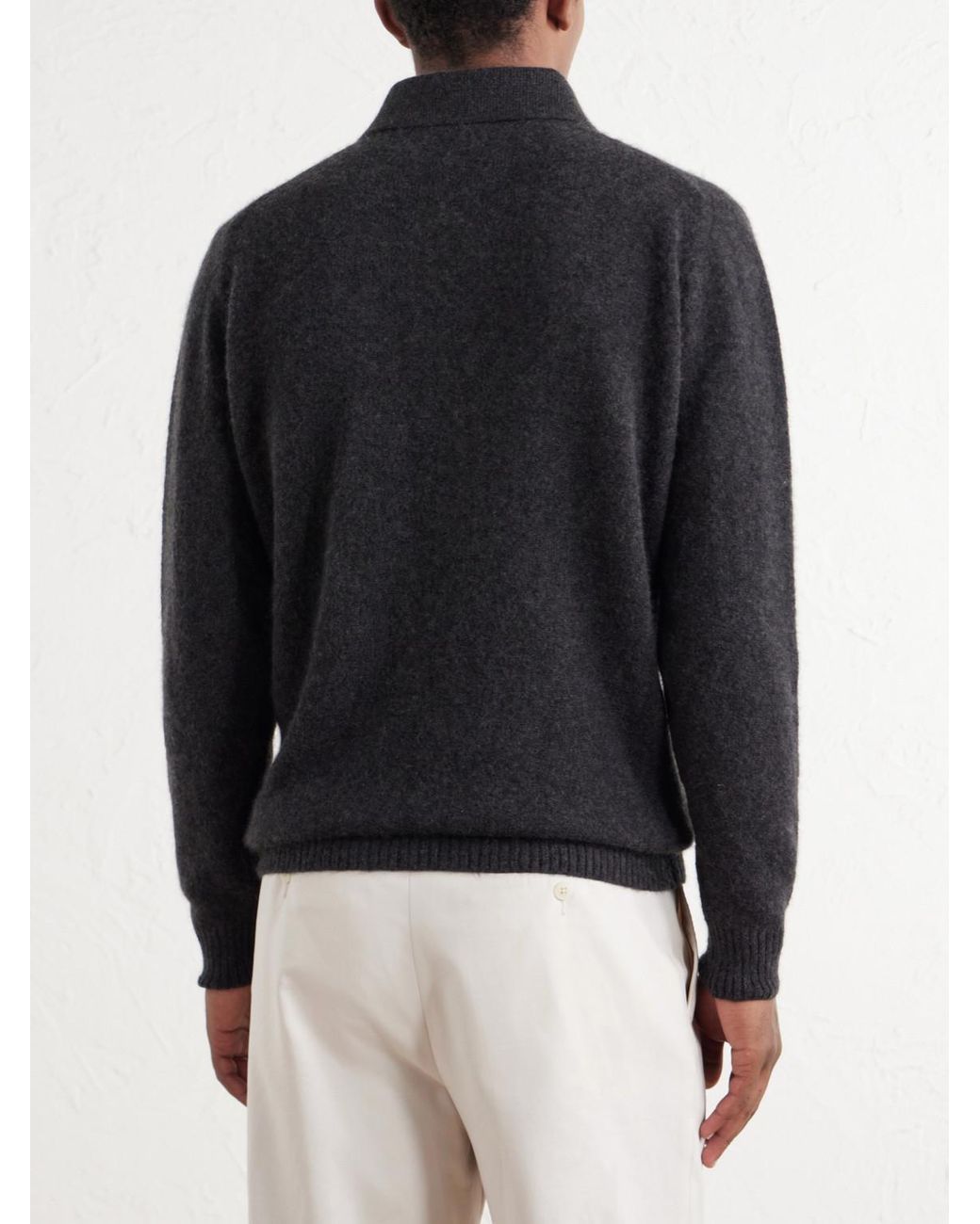 Thom Sweeney Blue Cashmere And Silk-Blend Polo Shirt for men