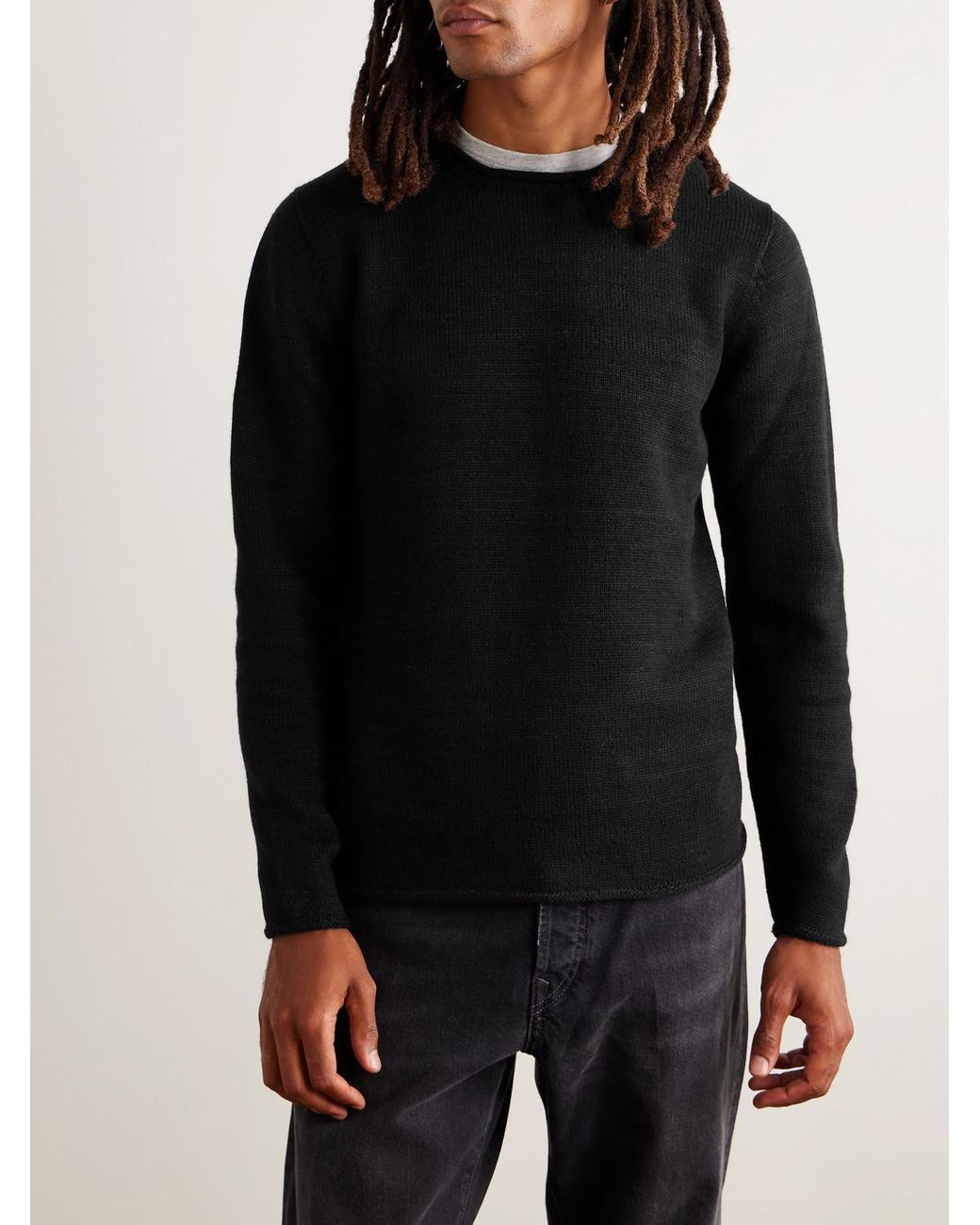 Inis Meáin Black Wool And Linen-blend Sweater for men