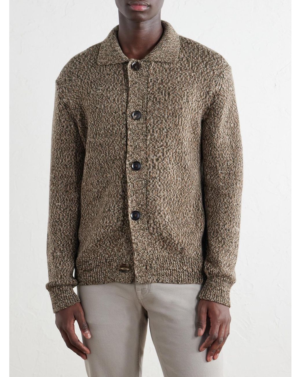 Brioni Brown Wool-Mouliné Cardigan for men