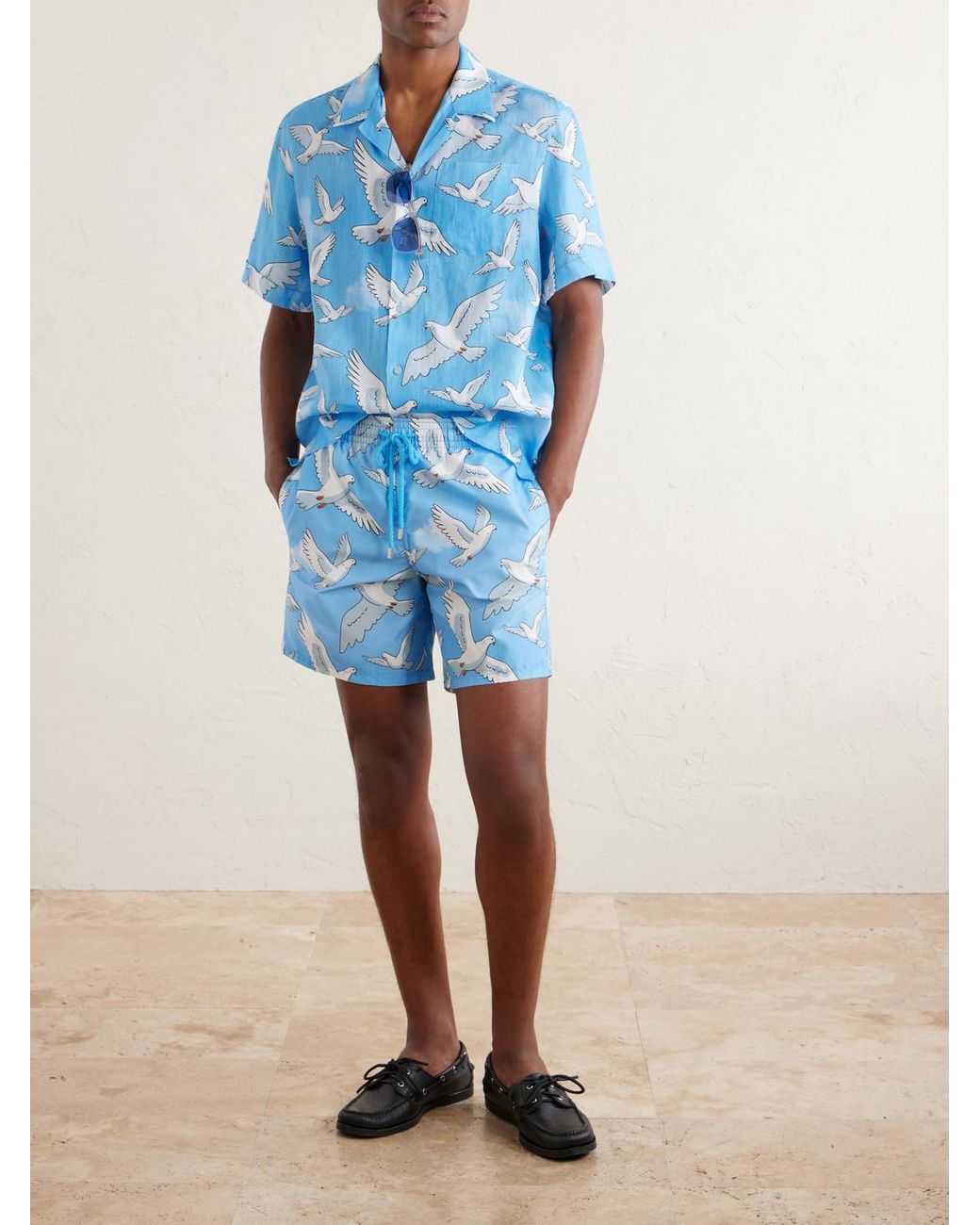 Vilebrequin Blue 3.Paradis Chelly Printed Camp-Collar Linen Shirt for men