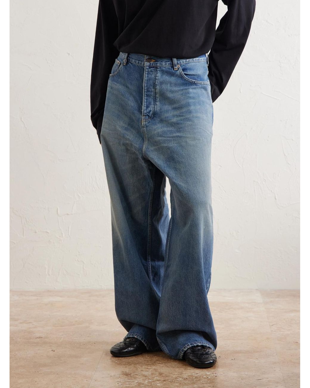 Balenciaga Blue Wide-Leg Distressed Jeans for men