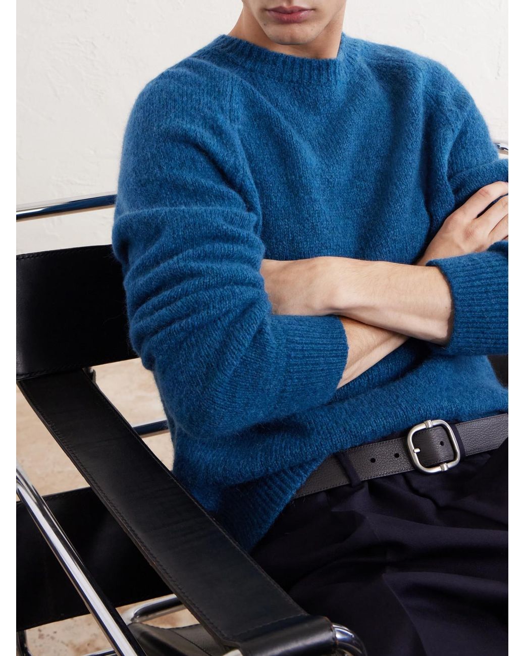 Dries Van Noten Blue Brushed Alpaca-Blend Sweater for men