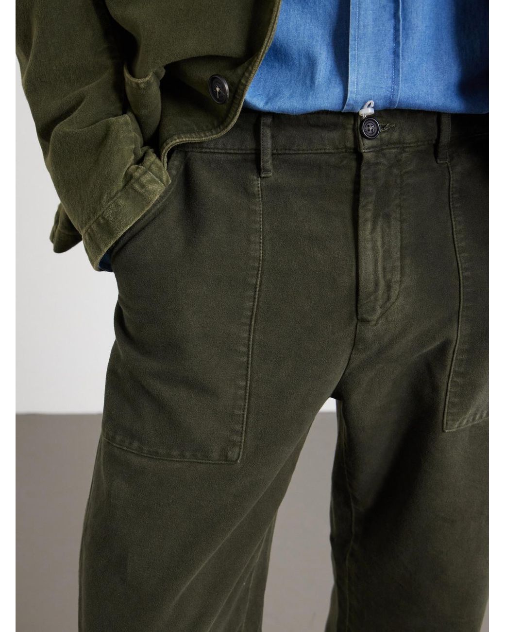 Massimo Alba Green New Regata Straight-Leg Brushed Cotton Trousers for men