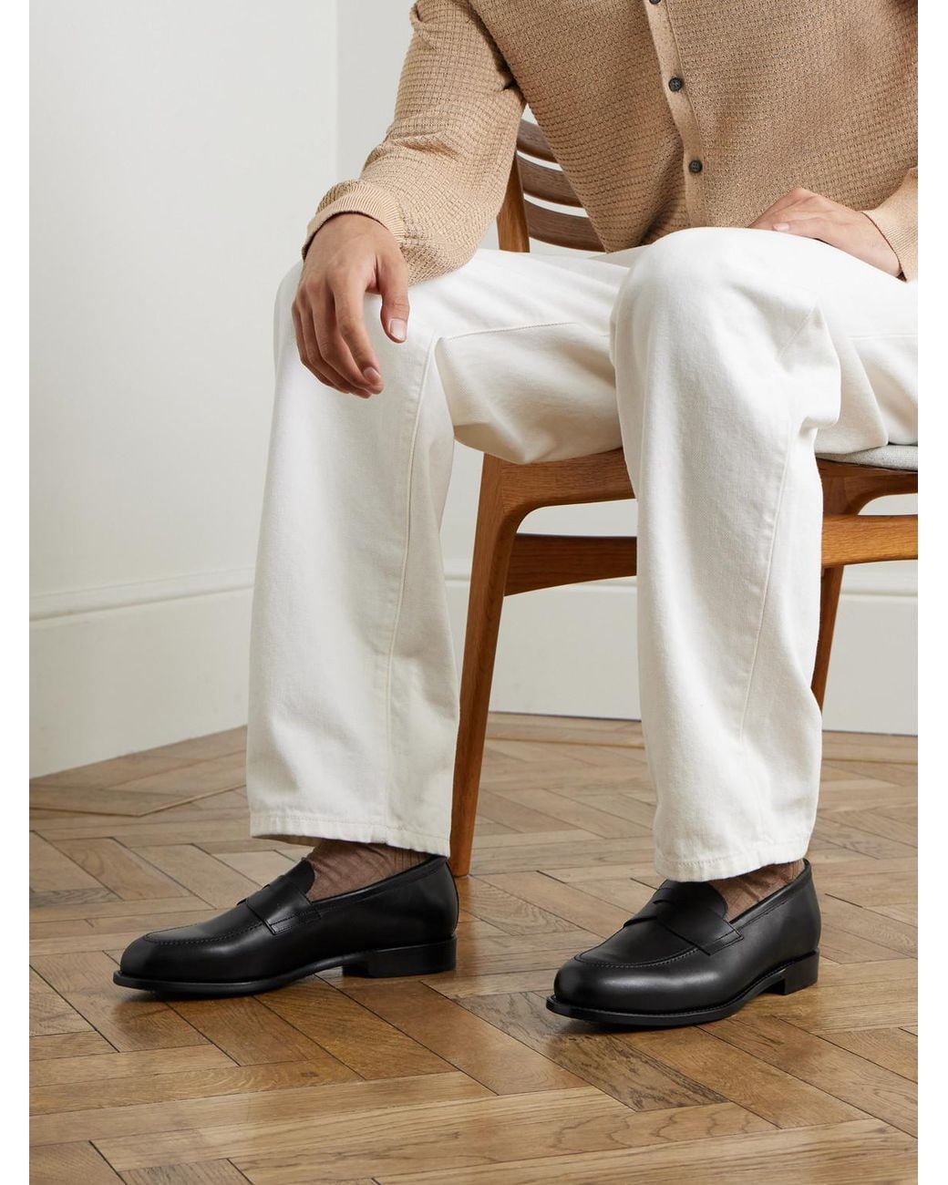 Morjas Black Leather Penny Loafers for men