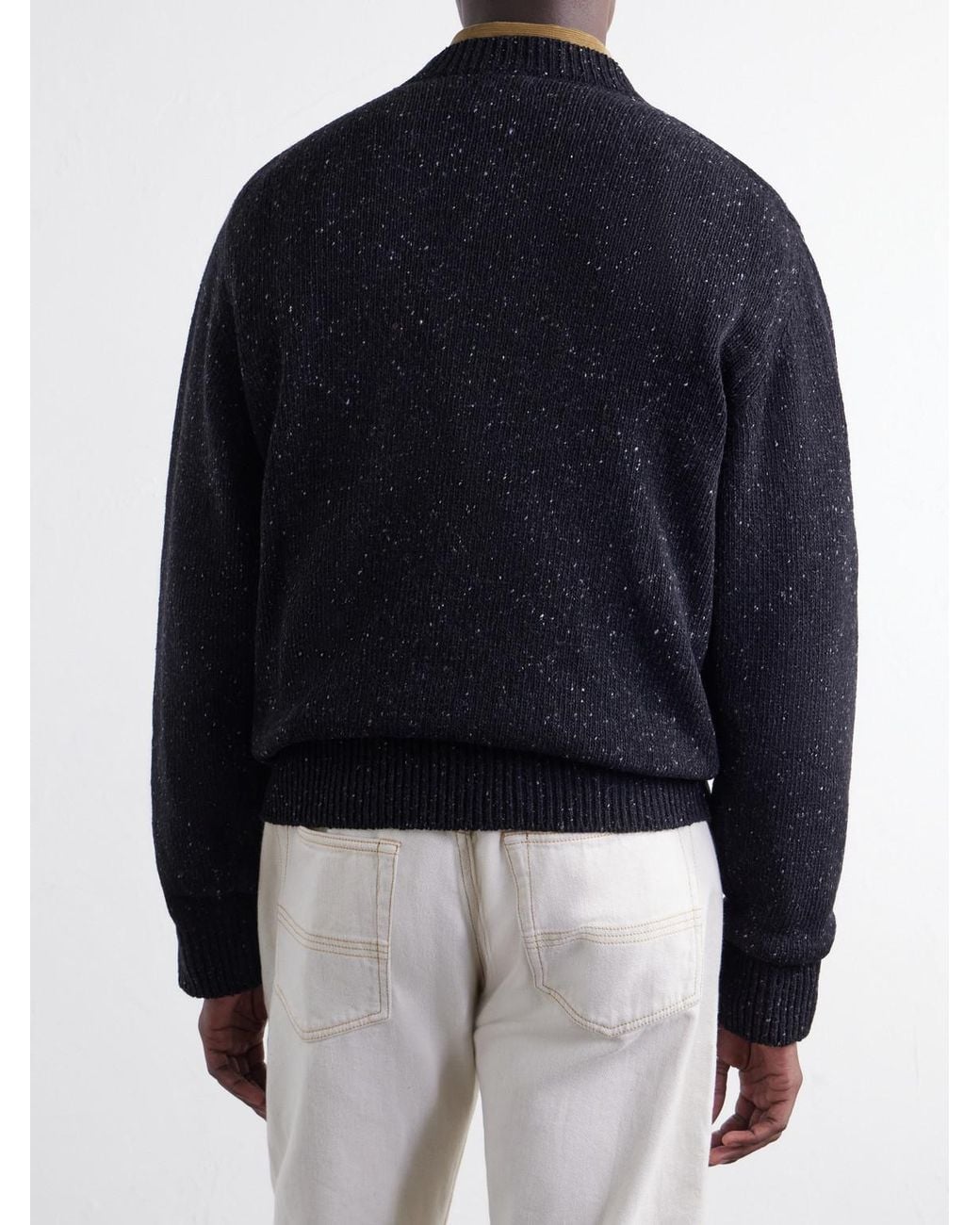 Drake's Blue Donegal Mélange Wool, Silk And Cashmere-Blend Sweater for men