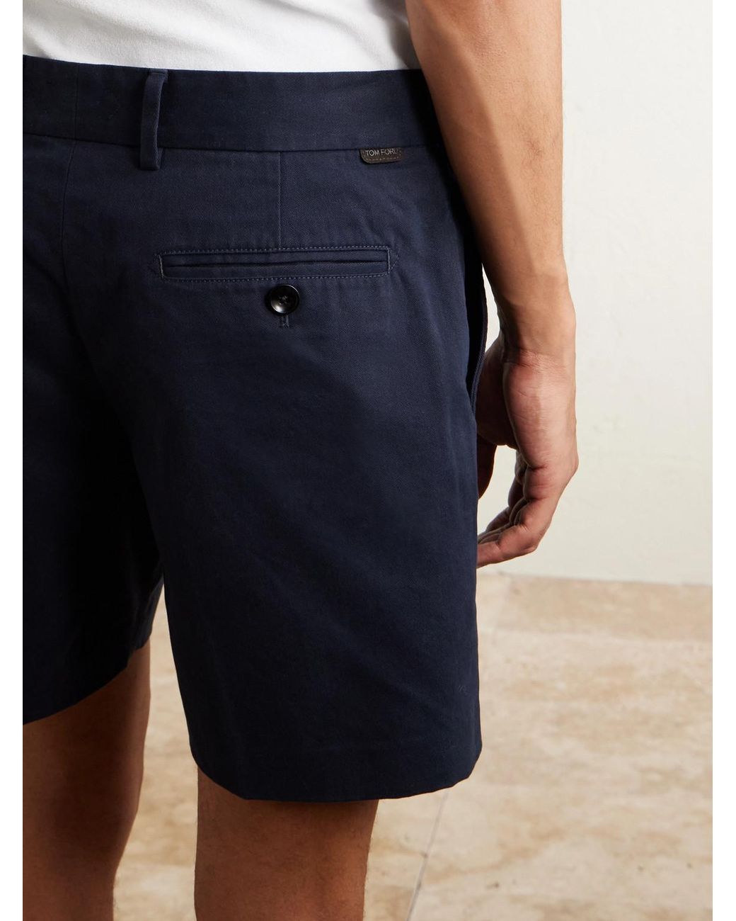 Tom Ford Blue Straight-leg Brushed Cotton-drill Shorts for men