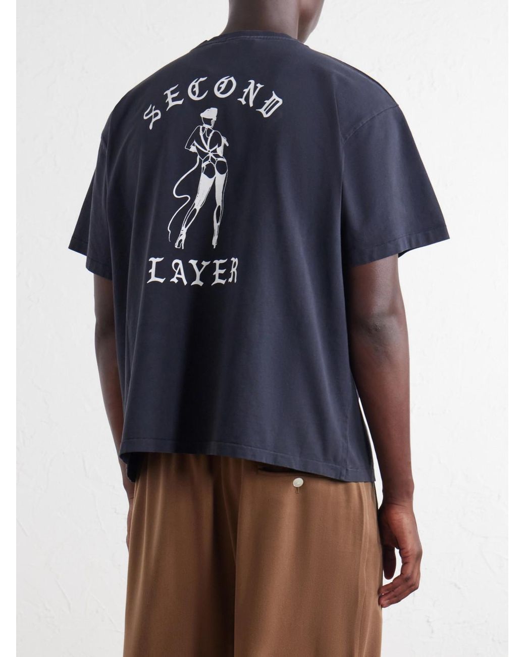 Second Layer Blue Printed Cotton-Jersey T-Shirt for men