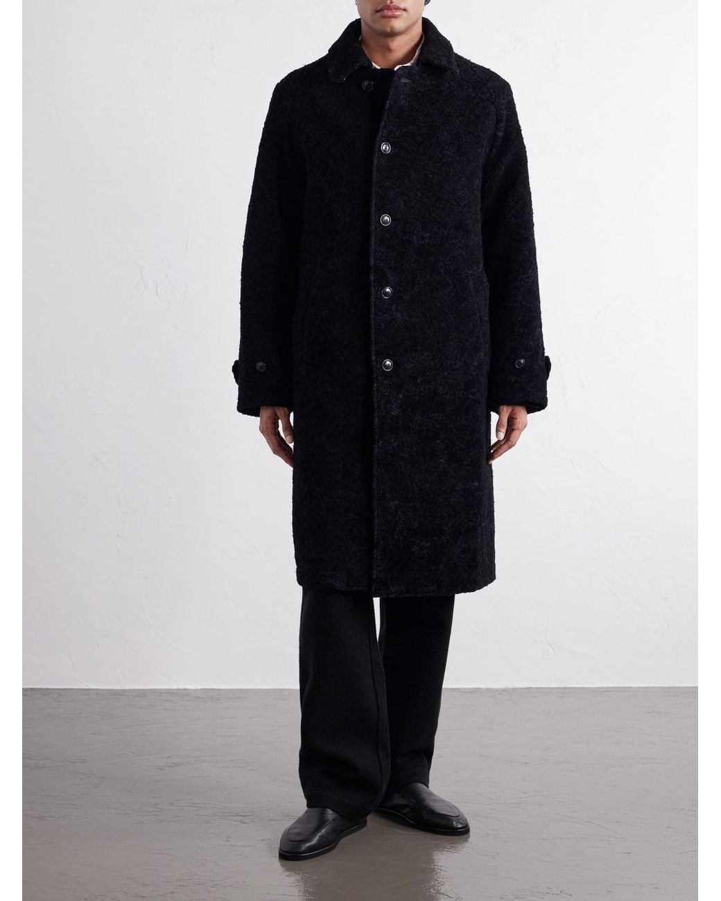 Blue Blue Japan Blue Balmacaan Flocked Wool-Blend Loop-Yarn Coat for men
