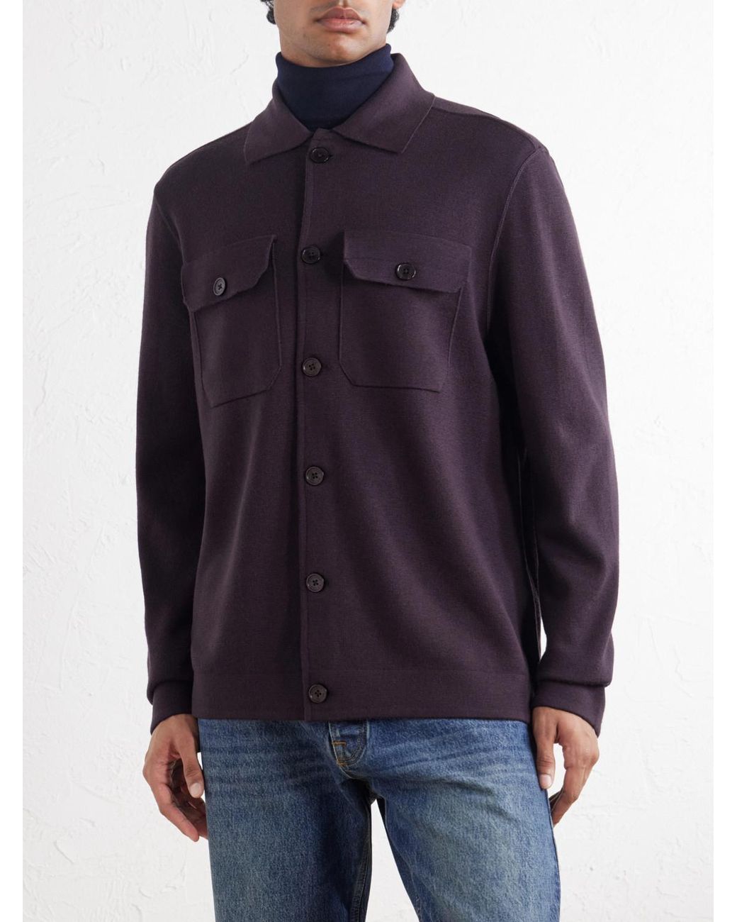 Orlebar Brown Purple Brigg Merino Wool Overshirt for men