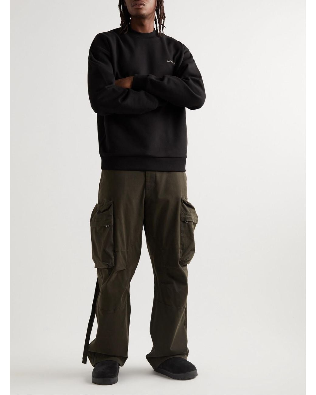 Moncler Black Fleece-Lined Suede Clogs for men