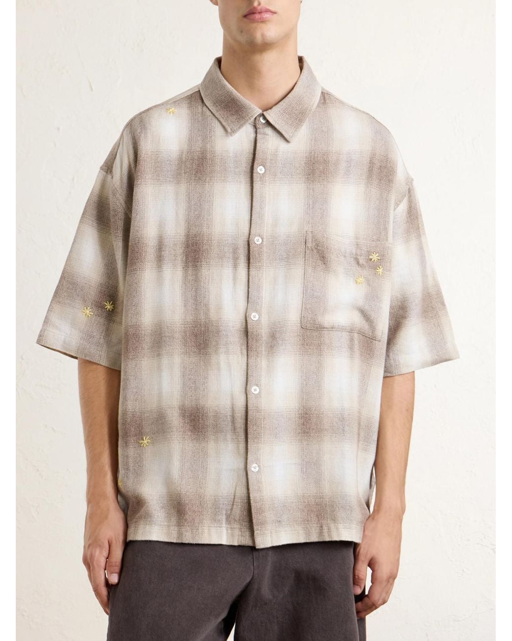 NAHMIAS Natural Checked Cotton-Flannel Shirt for men