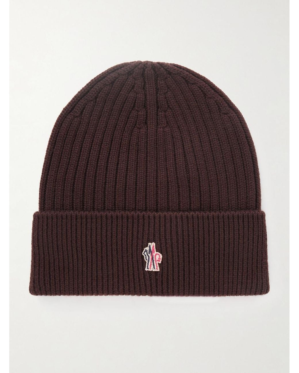 Moncler Brown Logo-Appliquéd Ribbed Virgin Wool Beanie for men