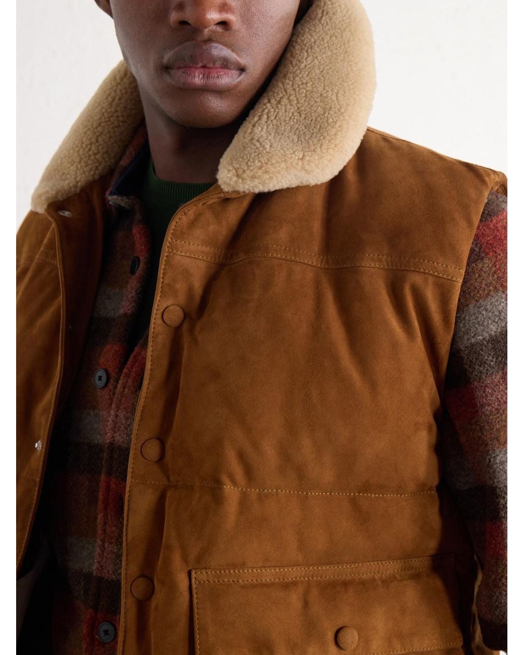 Valstar Brown Shearling-Trimmed Suede Down Gilet for men
