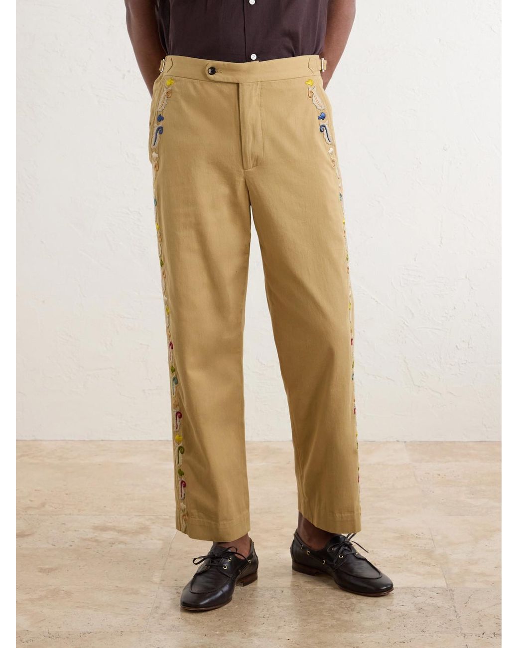 Bode Natural Straight-Leg Cotton Feather Runner Trousers for men